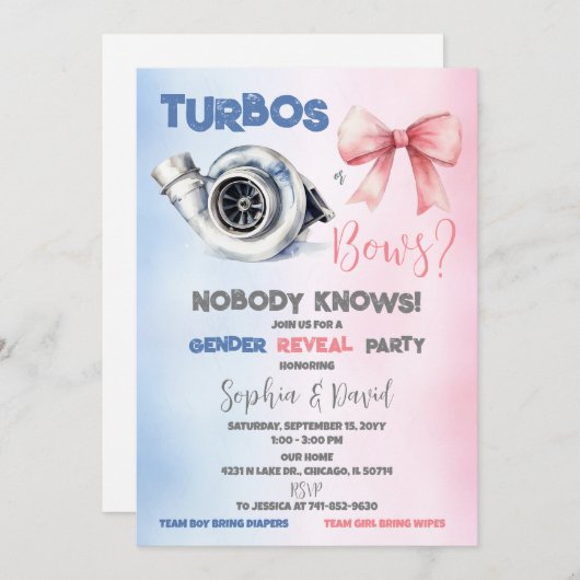 Turbos oder Bows Gender Reveal Party Einladung (Vorne/Hinten)