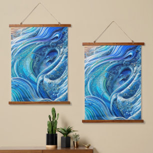 Turbulenzstrom im Meer, Abstrakte Kunst Wandteppich Mit Holzrahmen