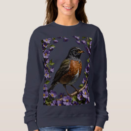 Turdus migratorios Vogel umgeben von Violett Viola Sweatshirt