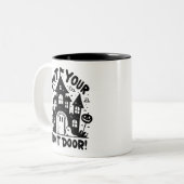 Türe zu! Tasse – Schwarz-weiß Spukhaus (Vorderseite Links)