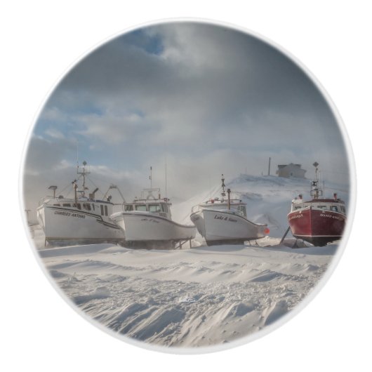 Türgriff, Fischerboote im Schnee Keramikknauf (Vorderseite)