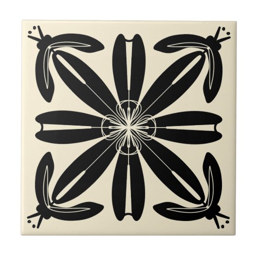 Turia Spanish Art Nouveau Black and Creme Tile Fliese (Vorderseite)