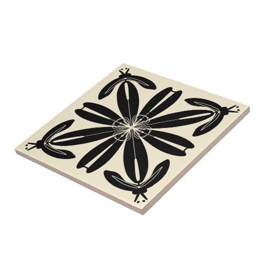 Turia Spanish Art Nouveau Black and Creme Tile Fliese (Seite)