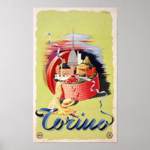 Turin Italien Vintage Reiseplaner restauriert Poster