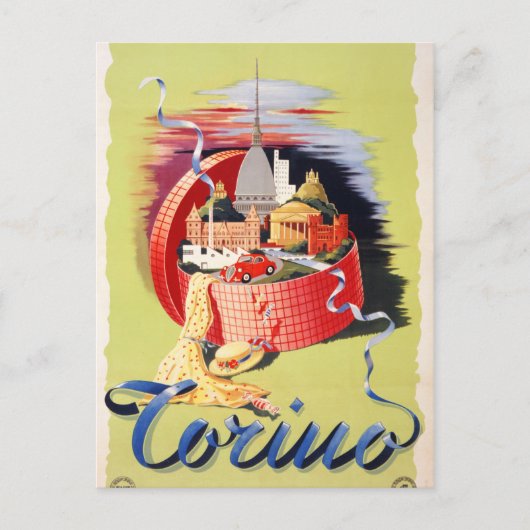 Turin Italien Vintage Reiseplaner restauriert Postkarte (Vorderseite)