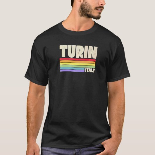Turin Italy Rainbow Gay Pride Merch Retro 70er 80e T-Shirt (Vorderseite)