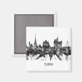 Turin Italy Skyline BW Magnet (Vorderseite/Rückseite)