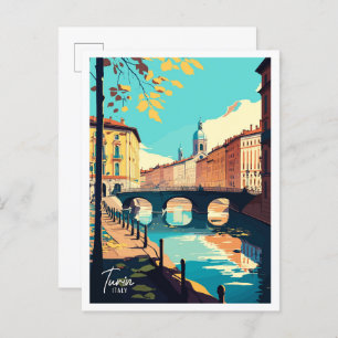 Turin Italy Vintage Travel Illustration Postkarte