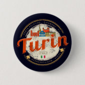 Turin Piedmont Retro Skyline Vintage Pasta Button (Vorderseite)