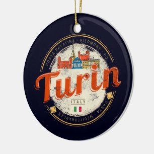 Turin Piedmont Retro Skyline Vintage Pasta Keramik Ornament
