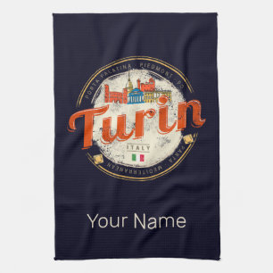 Turin Piemont Retro-Skyline Italienische Vintage-P Geschirrtuch