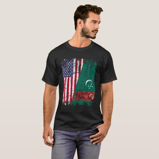Turk Roots Halbe amerikanische Flagge Flagge USA T T-Shirt (Vorne ganz)