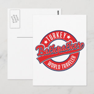 Türkei Backpacker World Traveller Retro-Logo. Postkarte