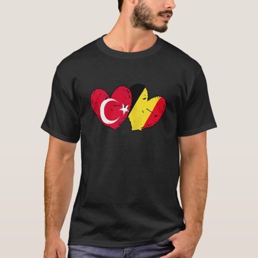 Türkei Belgien Liebe Herz Türkisch Belgisch Dual N T-Shirt (Vorderseite)