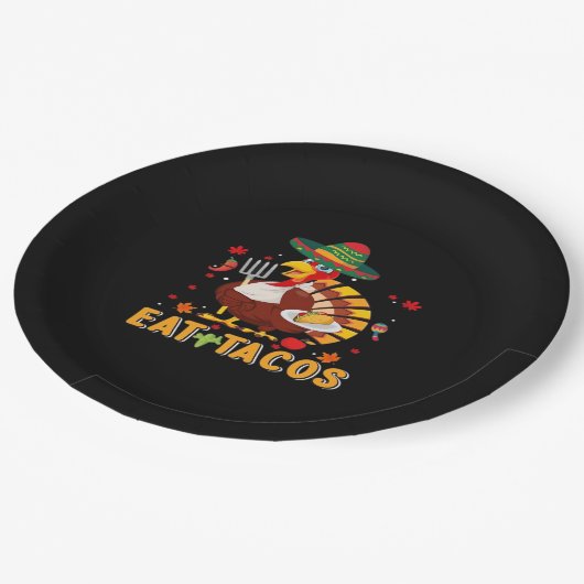 Türkei Eat Tacos Funny Mexikanischer Erntedank Pappteller (Schrägansicht)