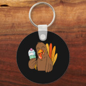 Türkei Eating Ice Cream Erntedank Day Funny Fal Schlüsselanhänger (Vorderseite)