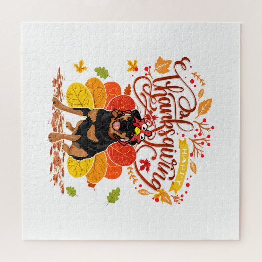 Türkei Erntedank Fall Funny Rottweiler Dog Owne Puzzle (Horizontal)