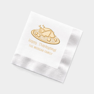 Türkei - glücklicher Name der Thanksgiving-Familie Servietten Mit Folie