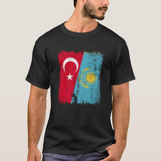 Türkei Kasachstan Halbfahne Türkisches Kasachstan T-Shirt (Vorderseite)