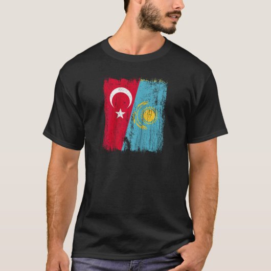 Türkei Kasachstan Halbfahne Türkisches Kasachstan  T-Shirt (Vorderseite)
