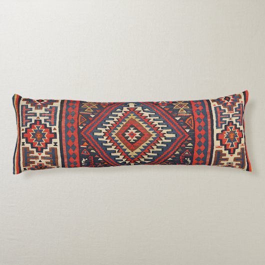 Türkei Kilim Aztec Red Blue Tan Seitenschläferkissen (Rückseite)