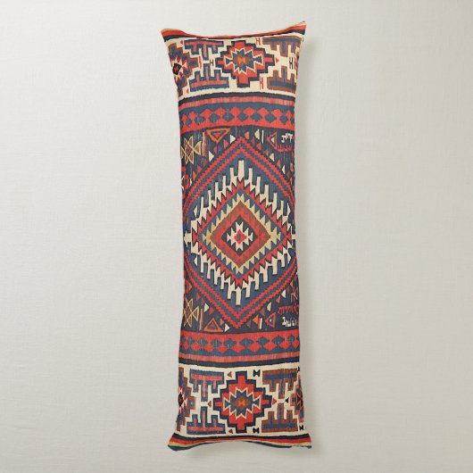 Türkei Kilim Aztec Red Blue Tan Seitenschläferkissen (Rückseite (Vertikal))