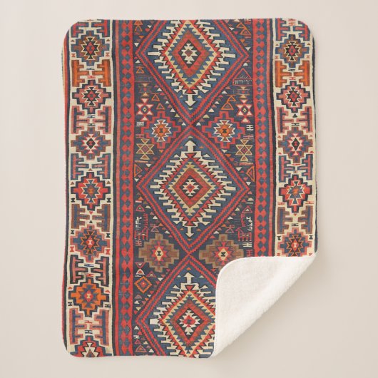 Türkei Kilim Aztec Red Blue Tan  Sherpadecke (Vorderseite)
