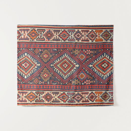 Türkei Kilim Aztec Red Blue Tan  Wandteppich (Vorderseite (Horizontal))