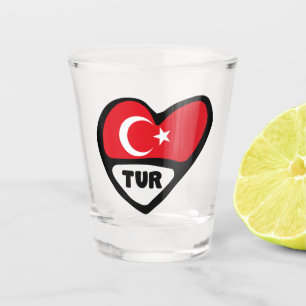 Türkei Ländercode Flaggenherz, TUR Schnapsglas