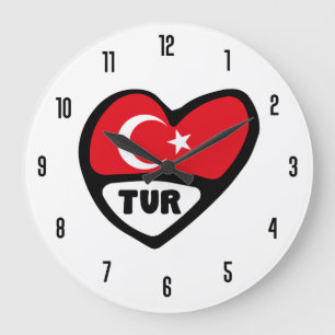 Türkei Ländercode TUR Flaggenmitte Große Wanduhr