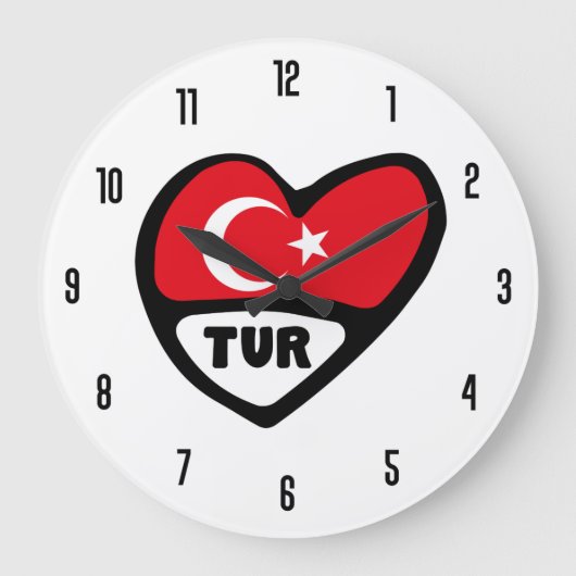 Türkei Ländercode TUR Flaggenmitte Große Wanduhr (Vorderseite)