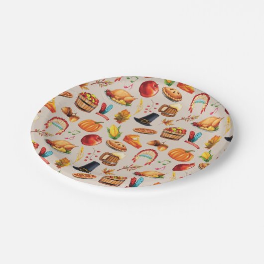 Türkei Pumpkin Fall Erntedank Fun Muster Pappteller (Schrägansicht)