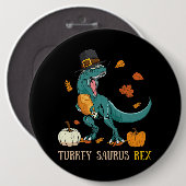 Türkei Saurus Rex Dinosaur Funny Erntedank Button (Vorne & Hinten)