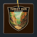 Türkei Staat Park Indiana Reisen Vintag Keramikornament<br><div class="desc">Türkei Run Staat Park in einem Vektorart Stil. Der Turkey Run umfasst auch ein System von Trails,  das Naturschutzgebiet des Rocky Hollow Falls Canyon,  eine Hängebrücke über den Zuckerhut,  Campings und andere Erholungsgebiete.</div>