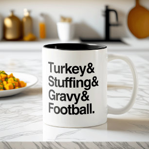 Türkei & Stuffing & Gravy & Football Erntedank Zweifarbige Tasse