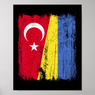 Türkei Ukraine Halbflagge Türkisches Ukrainisches Poster
