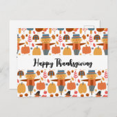 Türkei und Scarecrow Erntedank Pattern Feiertagspostkarte (Vorne/Hinten)