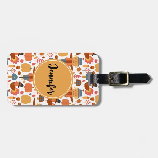 Türkei und Scarecrow Erntedank Pattern Gepäckanhänger (Vorderseite horizontal)