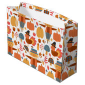 Türkei und Scarecrow Erntedank Pattern Große Geschenktüte (Rückseite Schrägansicht)