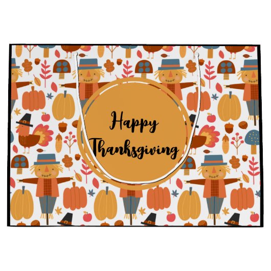 Türkei und Scarecrow Erntedank Pattern Große Geschenktüte (Vorderseite)