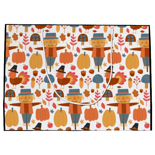 Türkei und Scarecrow Erntedank Pattern Große Geschenktüte (Rückseite)