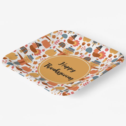 Türkei und Scarecrow Erntedank Pattern Pappteller (Gewinkelt)