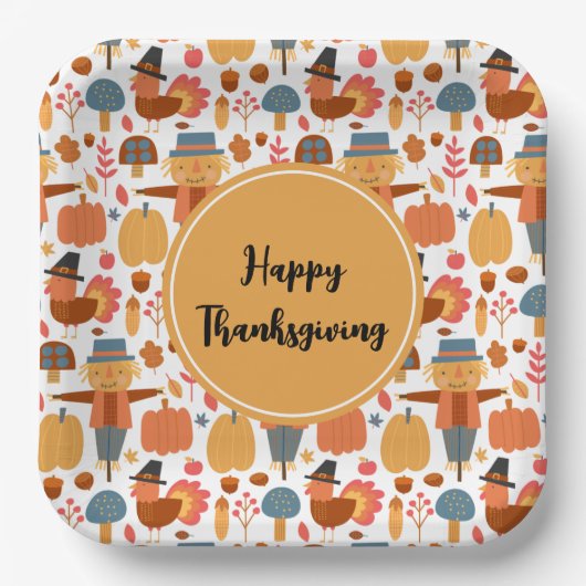 Türkei und Scarecrow Erntedank Pattern Pappteller (Vorderseite)