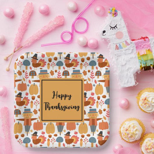 Türkei und Scarecrow Erntedank Pattern Pappteller (Party)