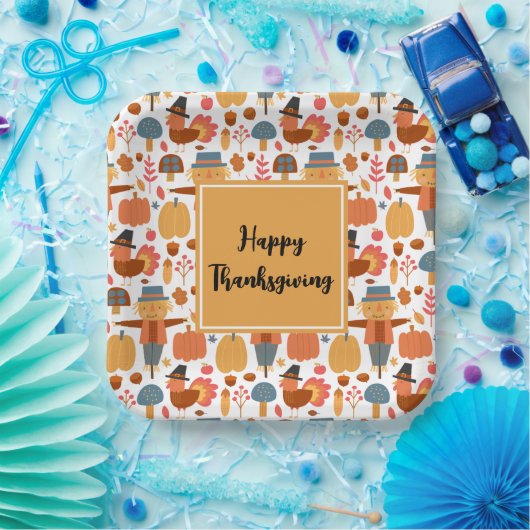 Türkei und Scarecrow Erntedank Pattern Pappteller (Party)