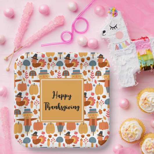 Türkei und Scarecrow Erntedank Pattern Pappteller (Party)