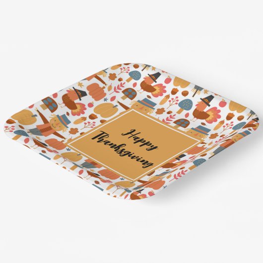 Türkei und Scarecrow Erntedank Pattern Pappteller (Gewinkelt)