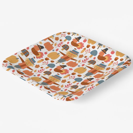 Türkei und Scarecrow Erntedank Pattern Pappteller (Gewinkelt)