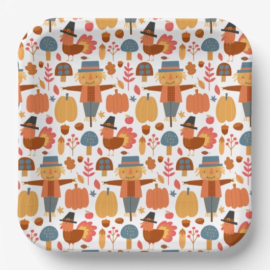 Türkei und Scarecrow Erntedank Pattern Pappteller (Vorderseite)