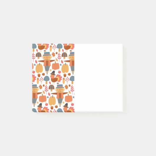 Türkei und Scarecrow Erntedank Pattern Post-it Klebezettel (Vorderseite)